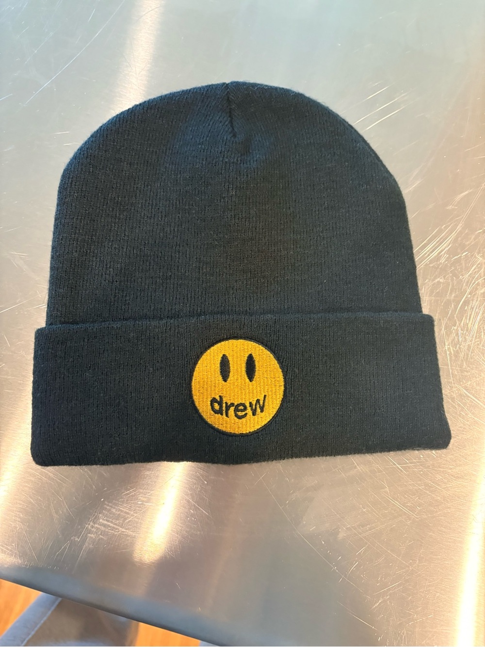 drew house Kids Black Beanie with Yellow Smiley Patch